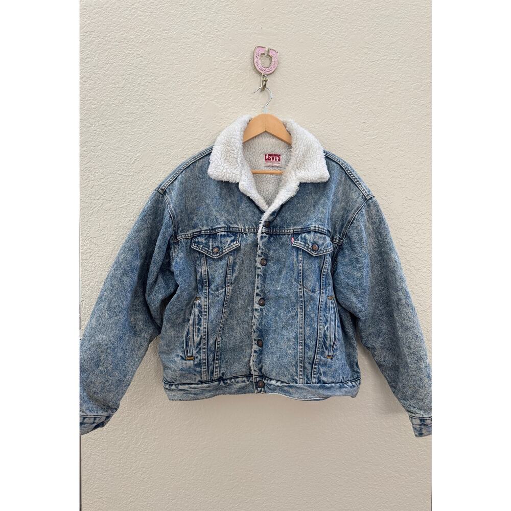 Vintage 1980's Levi's Acid Wash Grunge Sherpa Denim Trucker Jacket